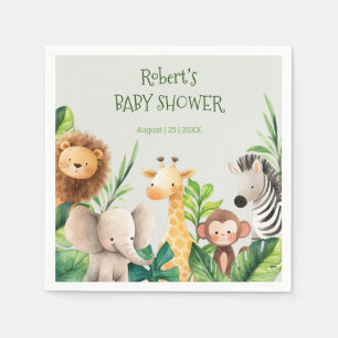 Serviette En Papier Baby shower Safari animal watercolor