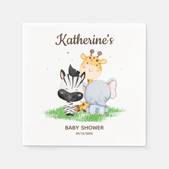 Serviette En Papier Baby shower Safari Animaux (Devant)