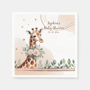 Serviette En Papier Baby shower Safari de Giraffe Florale Rose