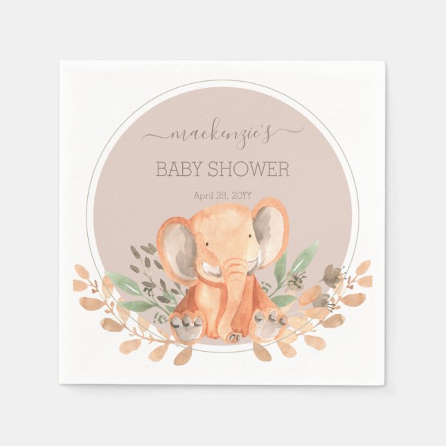 Serviette En Papier Baby shower Safari Elephant Aquarelle (Devant)