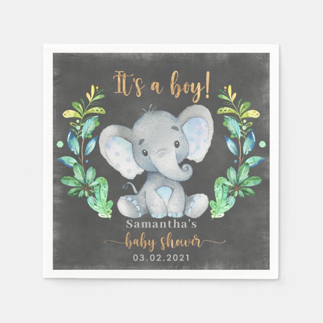 Serviette En Papier Baby shower Safari Wild Elephant (Devant)