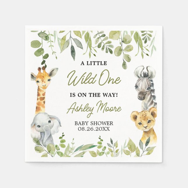 Serviette En Papier Baby shower Safari Wild One Jungle (Devant)