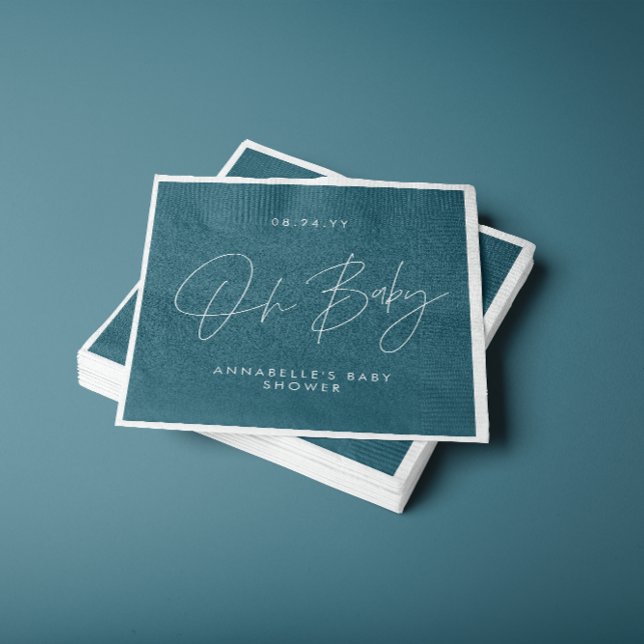 Serviette En Papier Baby shower script moderne bleu turquoise élégant (Créateur téléchargé)