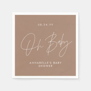 Serviette En Papier Baby shower script moderne brun naturel élégant