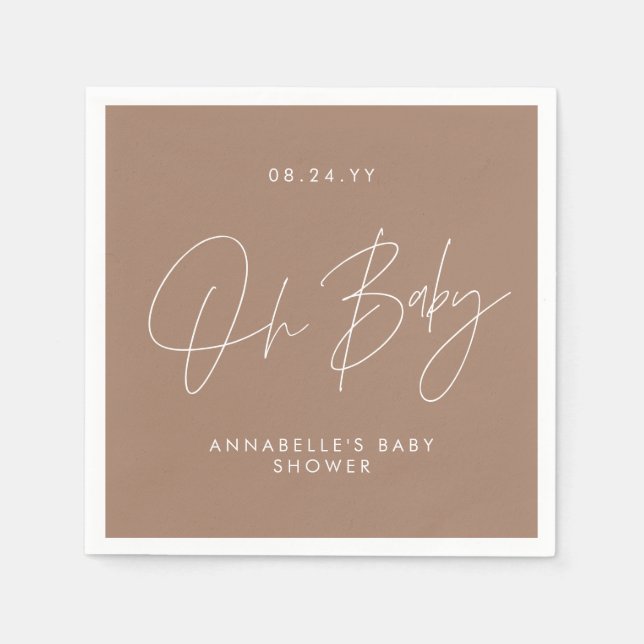 Serviette En Papier Baby shower script moderne brun naturel élégant (Devant)