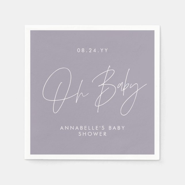 Serviette En Papier Baby shower script moderne lilas violet élégant (Devant)
