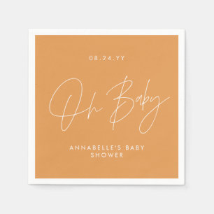 Serviette En Papier Baby shower script moderne orange élégant