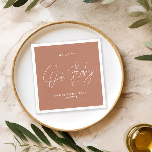 Serviette En Papier Baby shower script moderne terre cuite chic élégan