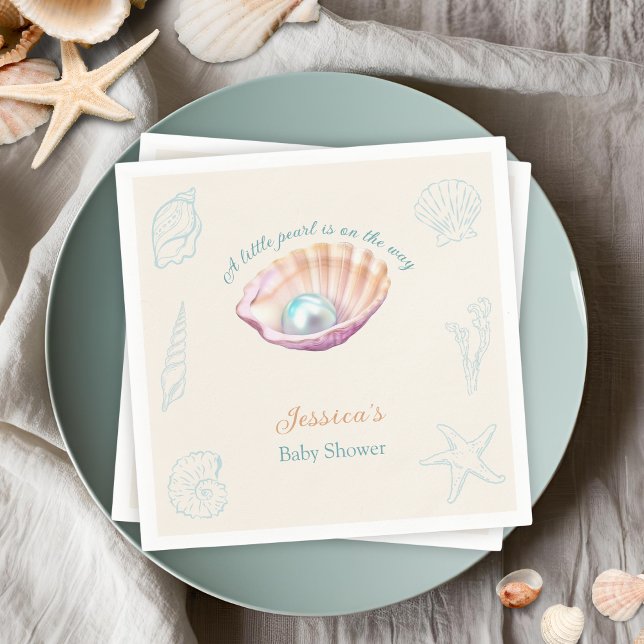 Serviette En Papier Baby shower Seashell Beach Little Pearl (Créateur téléchargé)