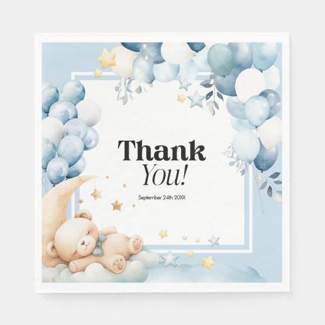 Serviette En Papier Baby shower serviettes Bleu ours Ballons (Devant)