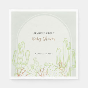 Serviette En Papier Baby shower simple Boho Cactus Line Art Arch