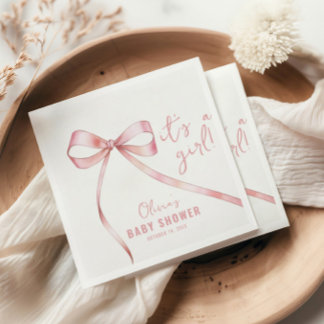 Serviette En Papier Baby shower simple de fille à la cou rose