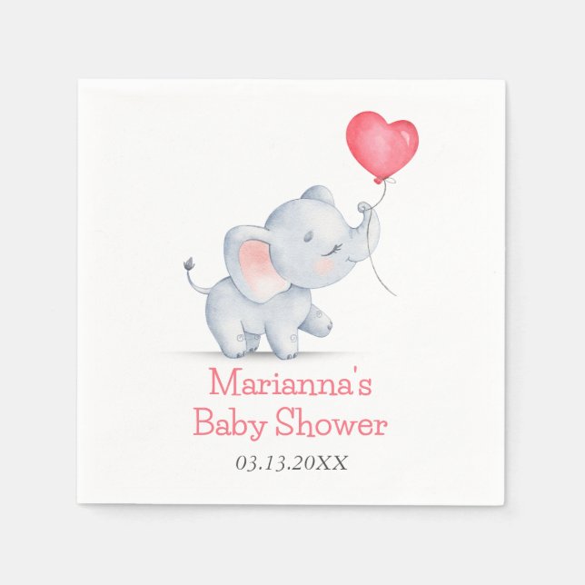 Serviette En Papier Baby shower simple éléphant et ballon cardiaque (Devant)