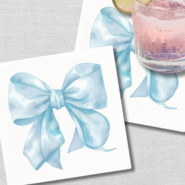 Serviette En Papier Baby shower simple en arc bleu (Simple Blue Bow Baby Shower Napkins)