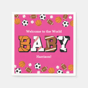 Serviette En Papier Baby shower sportif fille rose