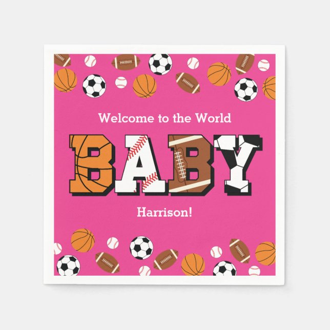 Serviette En Papier Baby shower sportif fille rose (Devant)