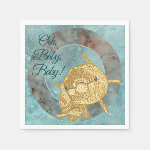 Serviette En Papier Baby shower Standard Napkin Gold Dolphin Baby Mama