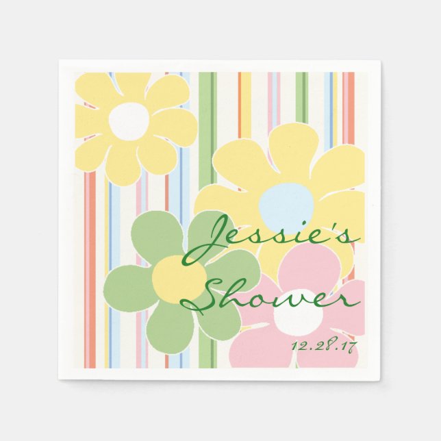 Serviette En Papier Baby shower Standard Napkins Pique-nique Floral/Gr (Devant)