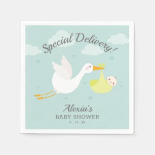 Serviette En Papier Baby shower superposé pour bébé jaune cigogne