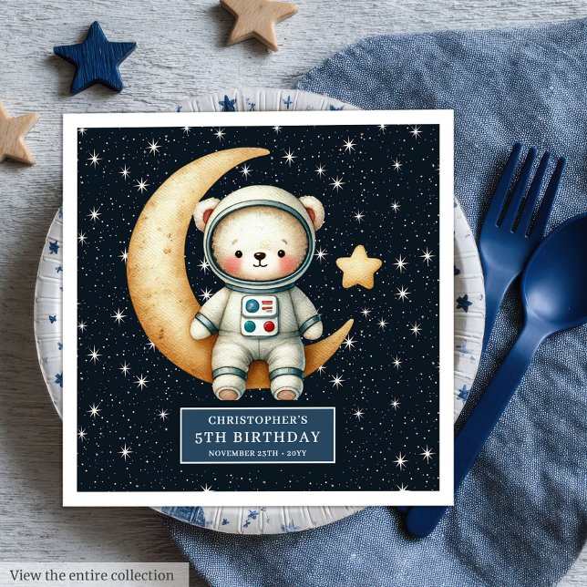 Serviette En Papier Baby shower sur mesure pour astronaute d'ours en p (Custom Teddy Bear Astronaut Napkins Baby Shower )