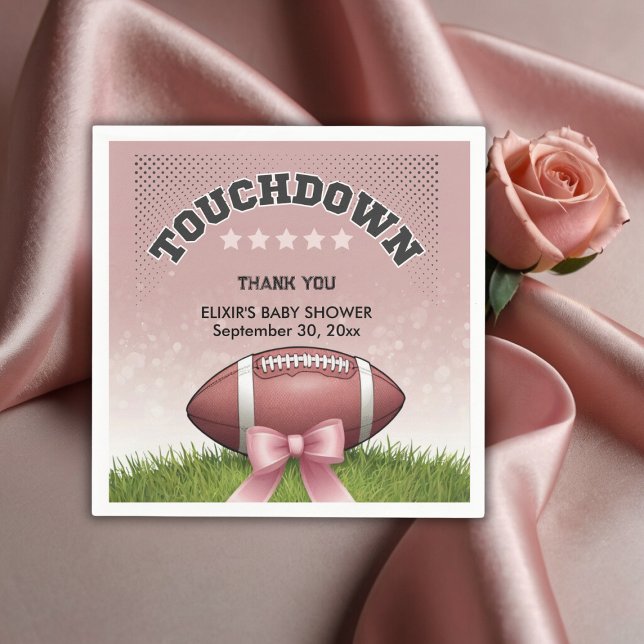 Serviette En Papier Baby shower tactile de football à ruban rose (Créateur téléchargé)