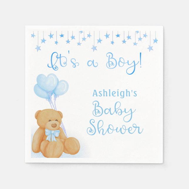 Serviette En Papier Baby shower Teddy Bear Ballons Bleus C'EST UN GARÇ (Devant)