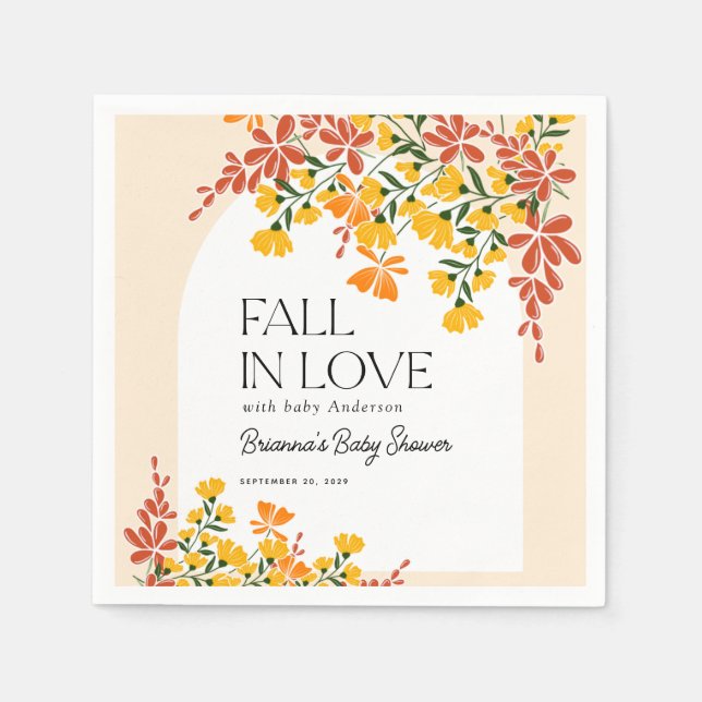 Serviette En Papier Baby shower Tombe En Amour Automne Floral (Devant)