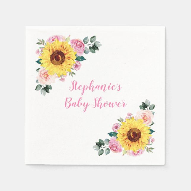 Serviette En Papier Baby shower Tournesol rose Floral Personnalisé (Devant)