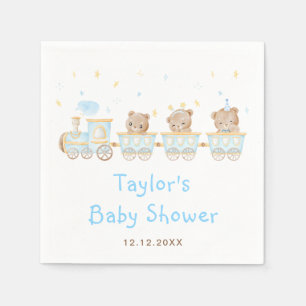 Serviette En Papier Baby Shower Train Bleu Ours