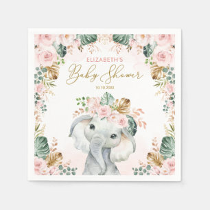Serviette En Papier Baby shower Tropical Eléphant Rose Cute