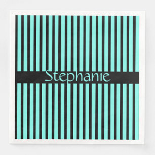 Serviette En Papier Baby shower turquoise Blue Black Stripes Nom perso