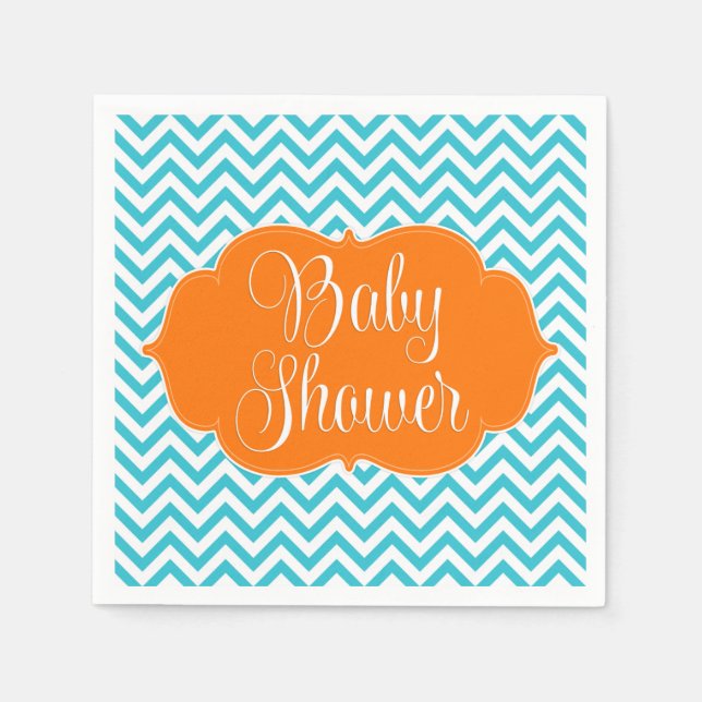Serviette En Papier Baby shower Turquoise orange moderne Chevron (Devant)