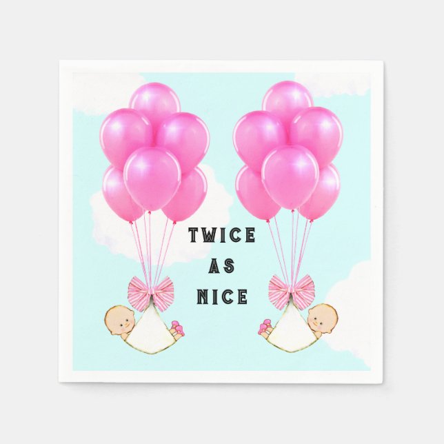 Serviette En Papier Baby shower Twin Girls Rose Balloons (Devant)