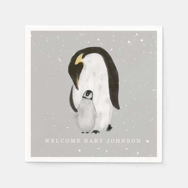 Serviette En Papier Baby shower Unisex Hiver Gris Bébé & Mama (Devant)