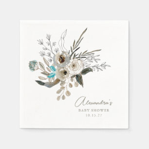 Serviette En Papier Baby shower végétal bleu terrien minimaliste