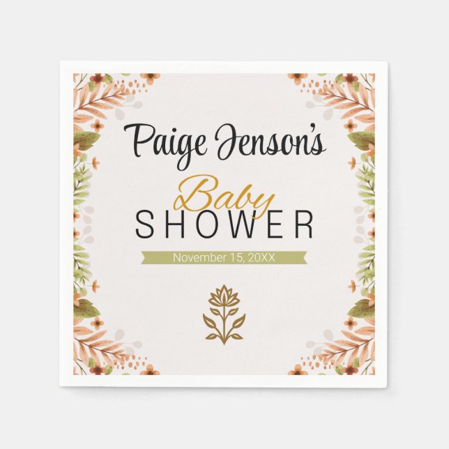Serviette En Papier Baby shower végétal moderne vert et Brown (Devant)