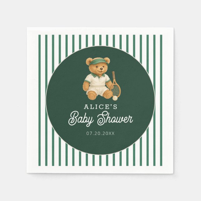 Serviette En Papier Baby shower vert de Tennis Preppy Bear (Devant)