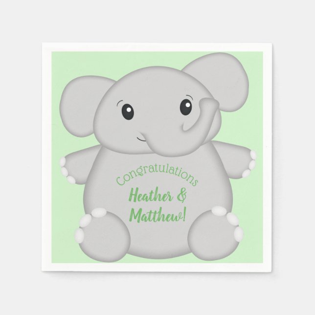 Serviette En Papier Baby shower vert éléphant (Devant)