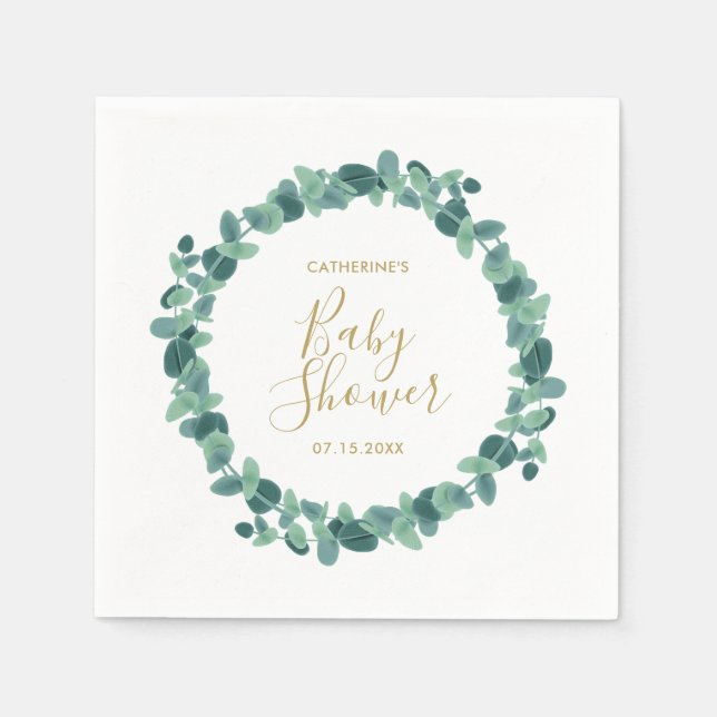 Serviette En Papier Baby shower vert Eucalyptus (Devant)