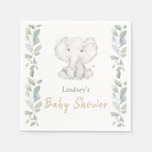 Serviette En Papier Baby shower vert Eucalyptus petit éléphant