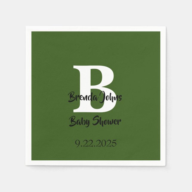 Serviette En Papier Baby shower vert forêt Monogramme Jungle Thème (Devant)