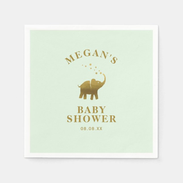 Serviette En Papier Baby shower vert Golden Elephant Mint (Devant)