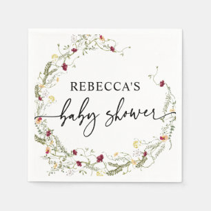 Serviette En Papier Baby shower vert minimaliste Boho Fleur sauvage