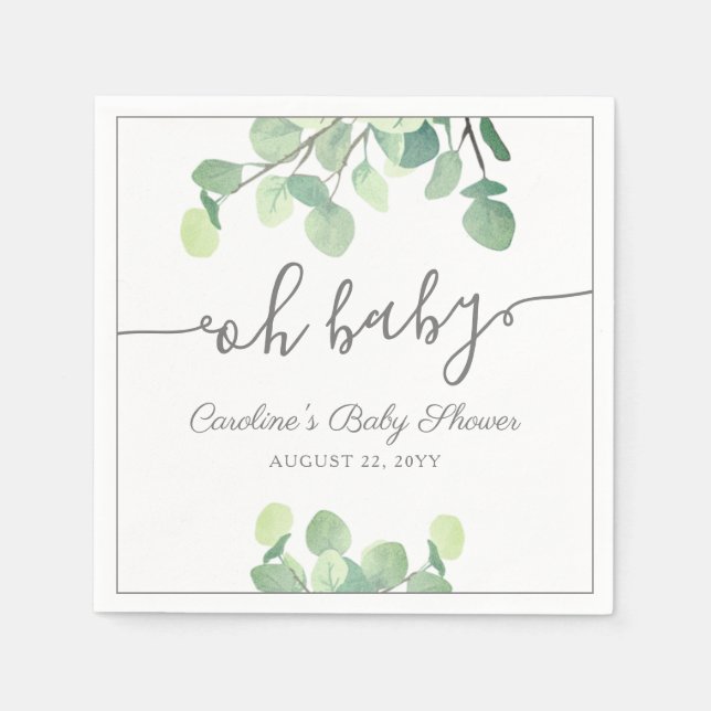 Serviette En Papier Baby shower vert moderne Eucalyptus (Devant)
