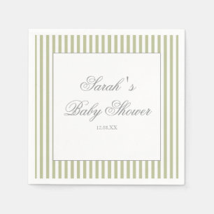 Serviette En Papier Baby-Shower Vert Sauge à Rayures