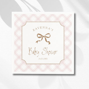 Serviette En Papier Baby Shower Vintage Carreaux Diamant Rose Pâle
