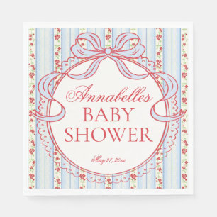 Serviette En Papier Baby Shower Vintage Fleuris Rouge et Bleu de Style
