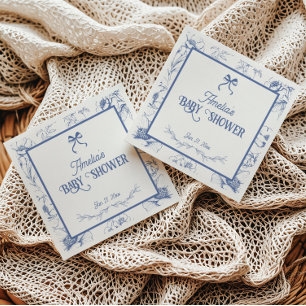 Serviette En Papier Baby shower vintage Floral Bleu Ornement