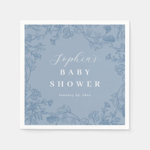 Serviette En Papier Baby-shower vintage floral bleu poussiéreux
