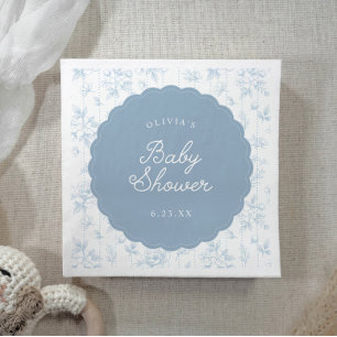 Serviette En Papier Baby-Shower Vintage Floral Français Bleu à Bordure